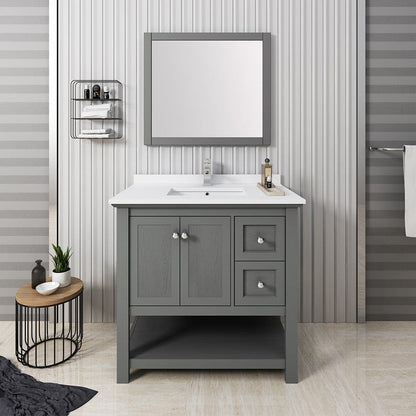 Fresca Manchester Regal 36 Gray Wood Veneer Traditional Bathroom Vanity w/ Mirror