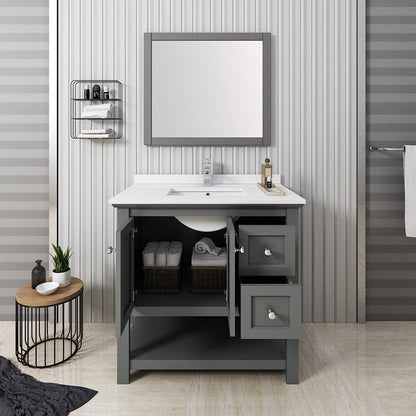 Fresca Manchester Regal 36 Gray Wood Veneer Traditional Bathroom Vanity w/ Mirror