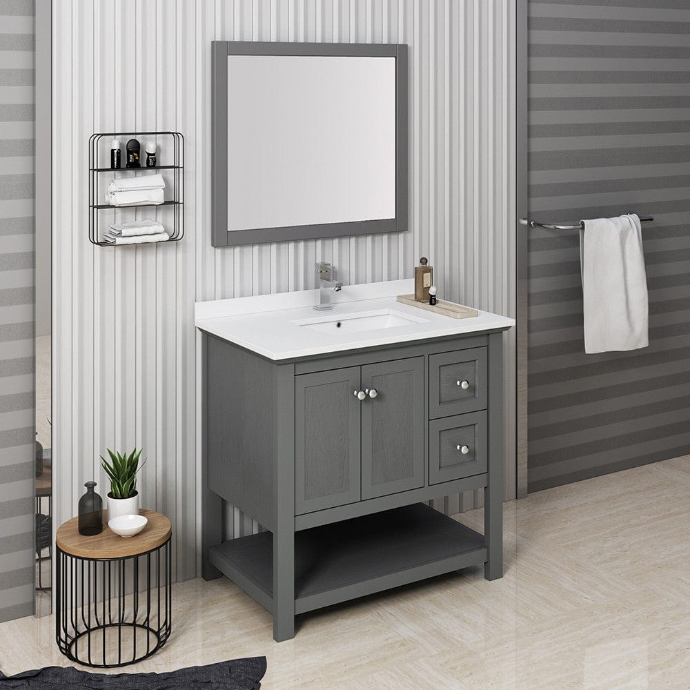 Fresca Manchester Regal 36 Gray Wood Veneer Traditional Bathroom Vanity w/ Mirror