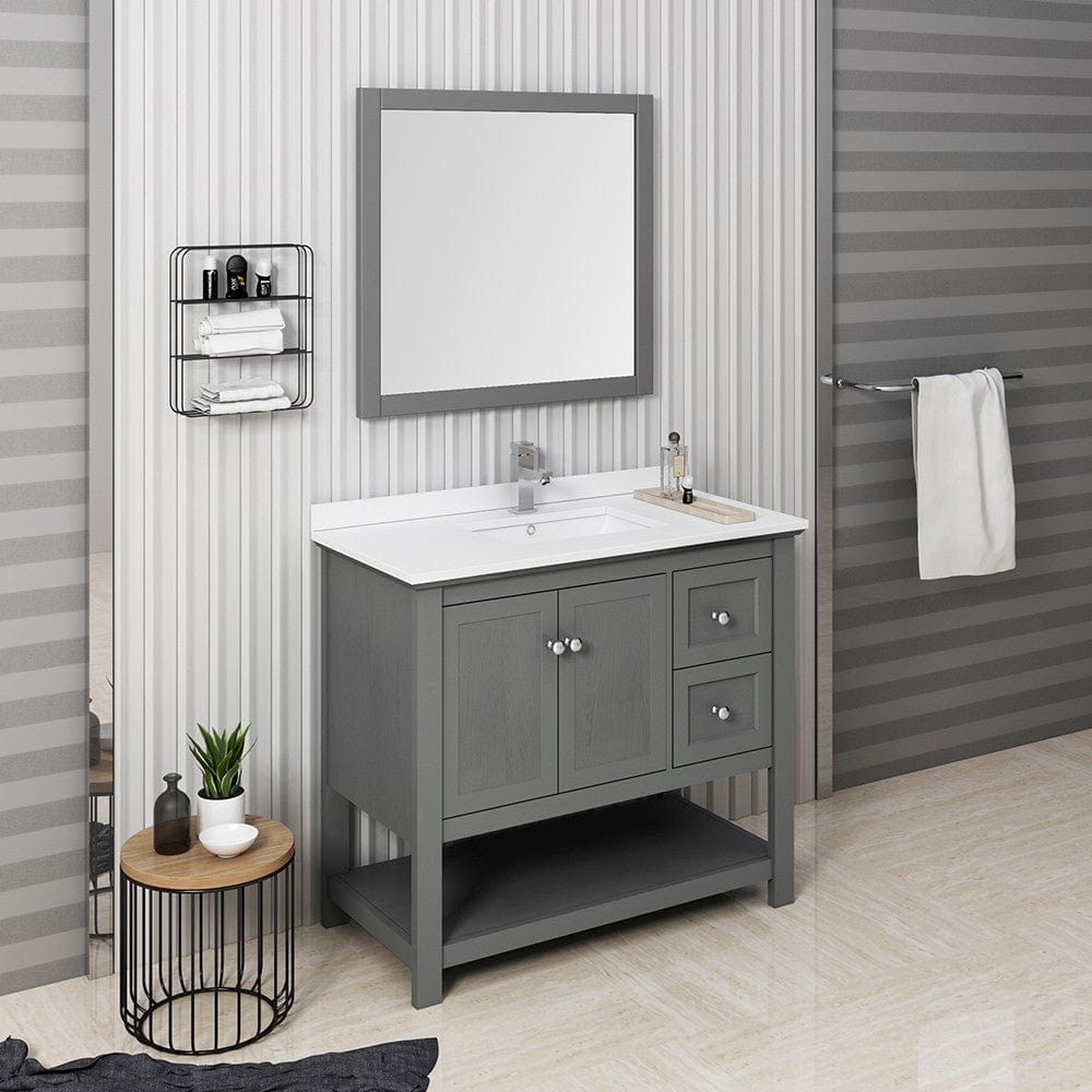 Fresca Manchester Regal 40 Gray Wood Veneer Traditional Single Bathroom Vanity w/ Mirror