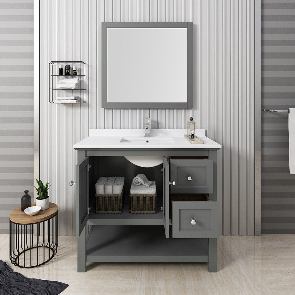 Fresca Manchester Regal 40 Gray Wood Veneer Traditional Single Bathroom Vanity w/ Mirror