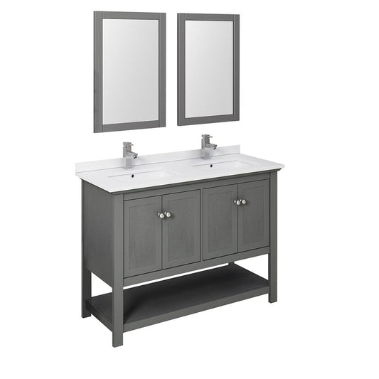 Fresca Manchester Regal 48 Gray Wood Veneer Traditional Double Sink Bathroom Vanity w/ Mirrors