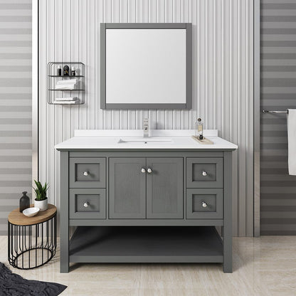 Fresca Manchester Regal 48 Single Gray Wood Veneer Traditional Bathroom Vanity w/ Mirror