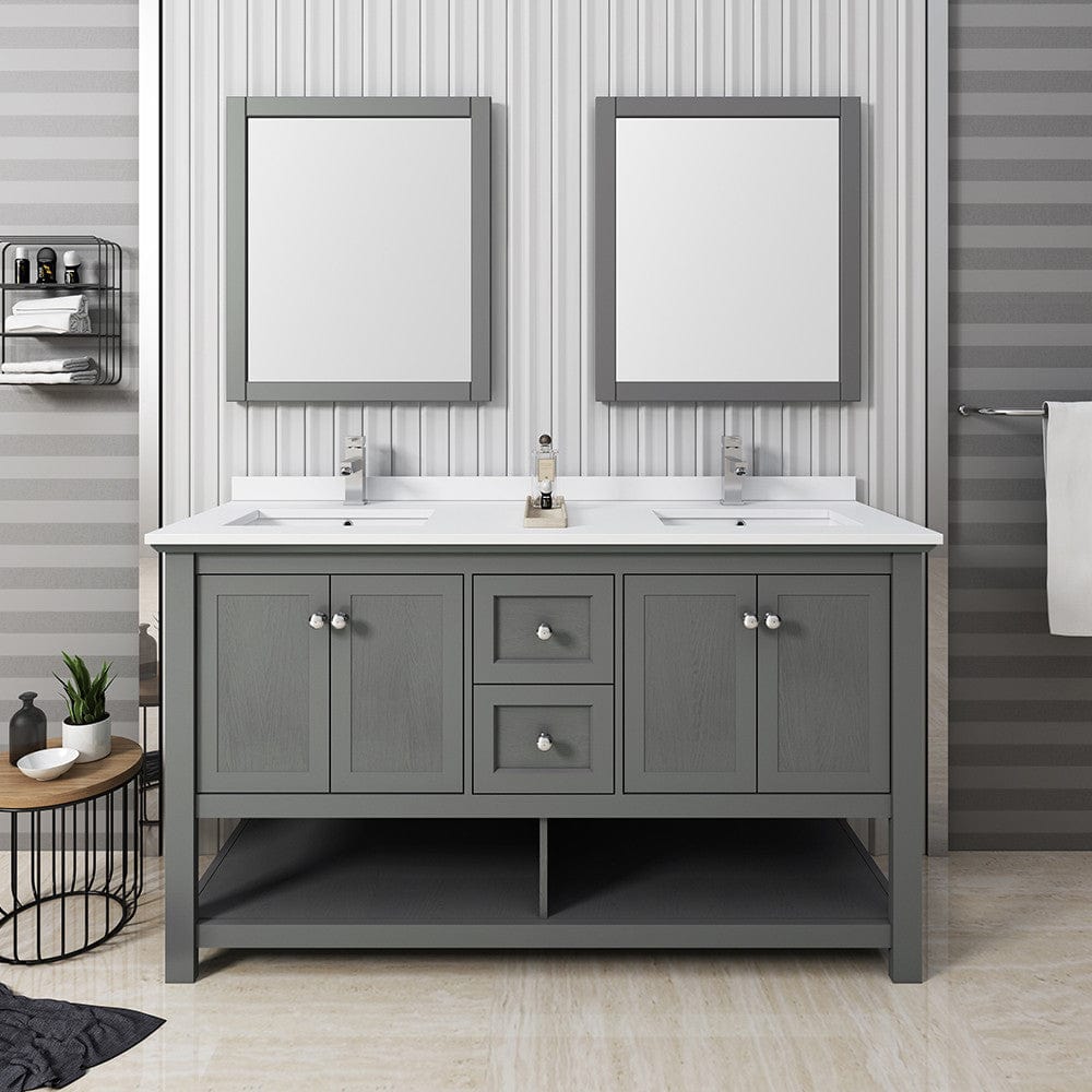 Fresca Manchester Regal 60 Gray Wood Veneer Traditional Double Sink Bathroom Vanity w/ Mirrors