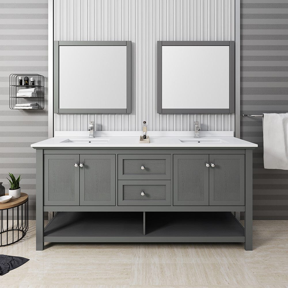 Fresca Manchester Regal 72 Gray Wood Veneer Traditional Double Sink Bathroom Vanity w/ Mirrors