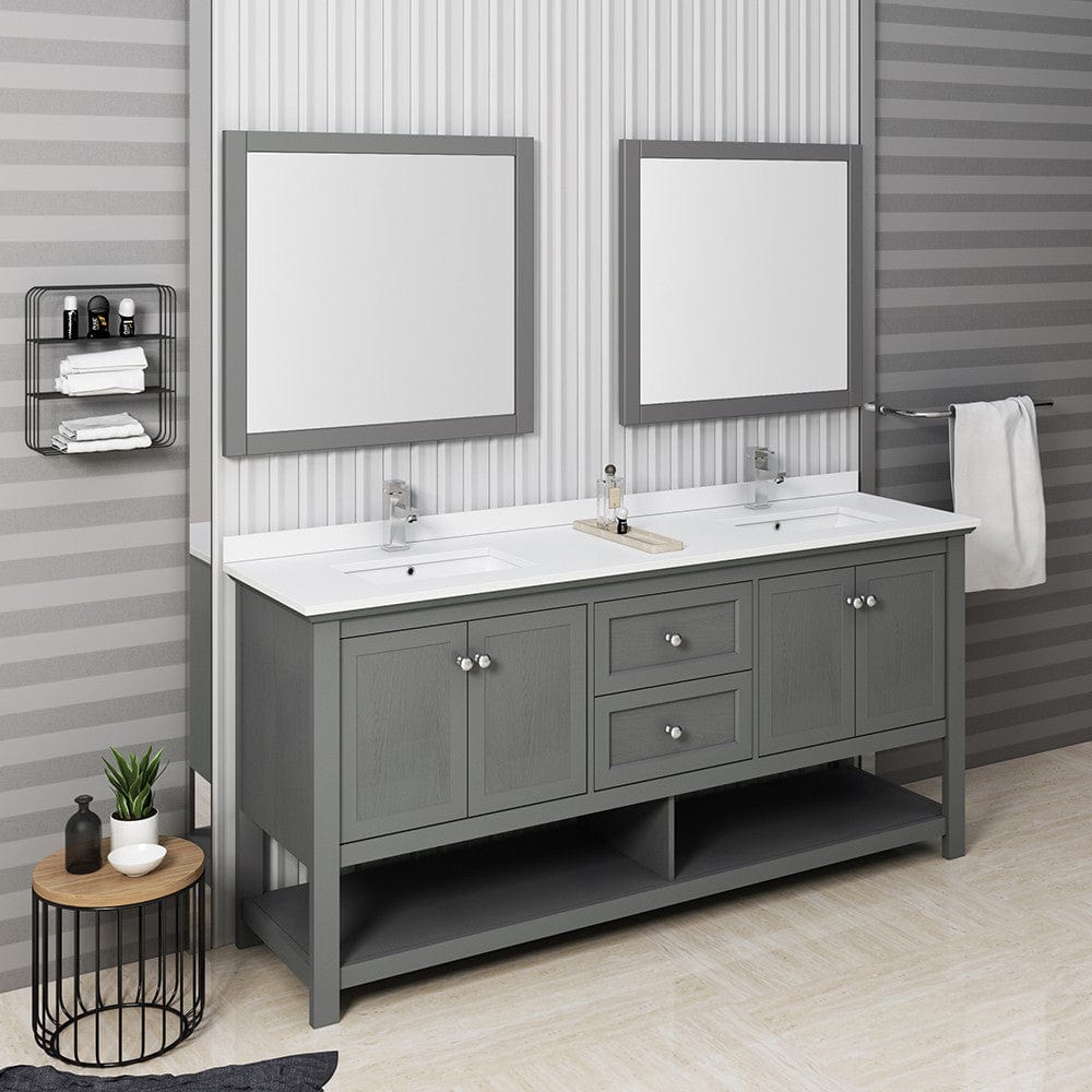 Fresca Manchester Regal 72 Gray Wood Veneer Traditional Double Sink Bathroom Vanity w/ Mirrors