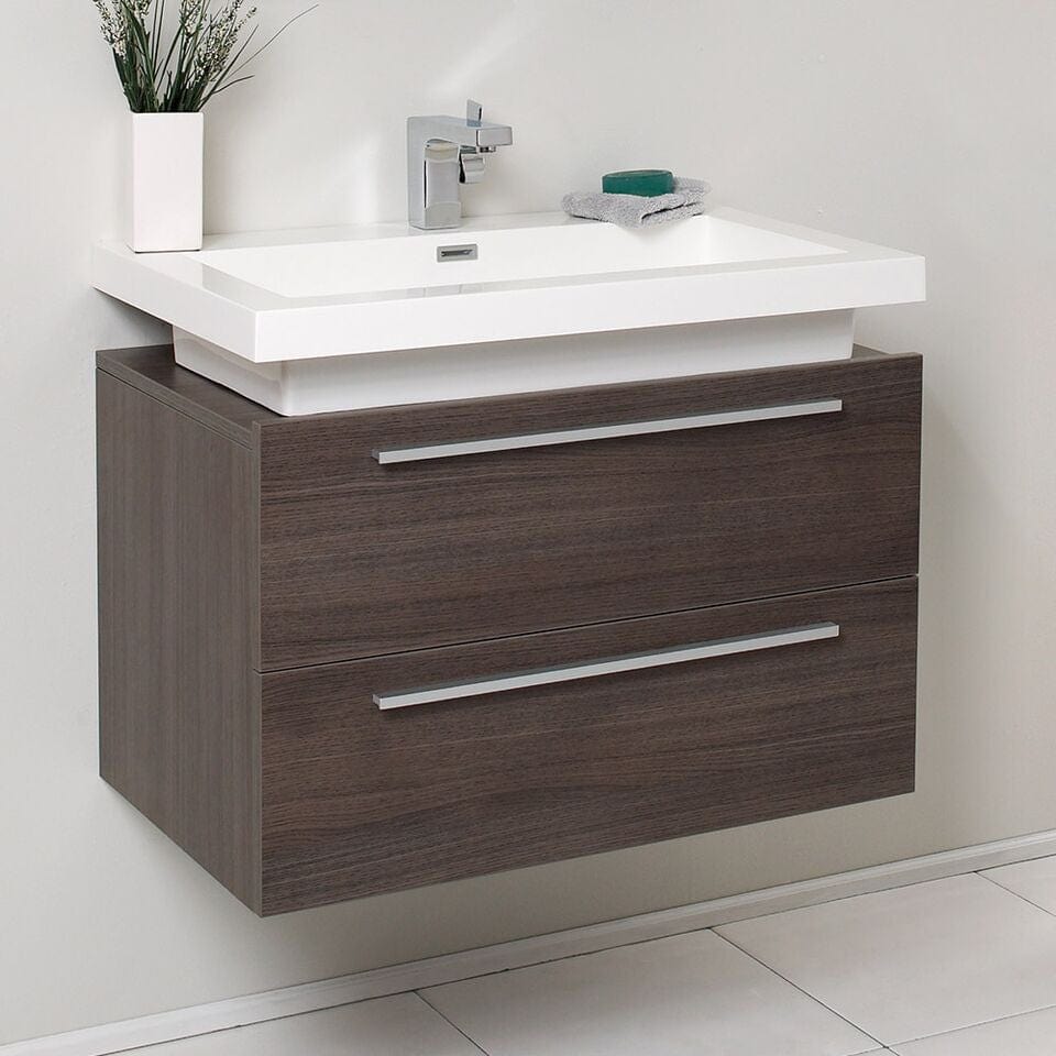 Fresca Medio 32 Gray Oak Modern Bathroom Cabinet w/ Vessel Sink