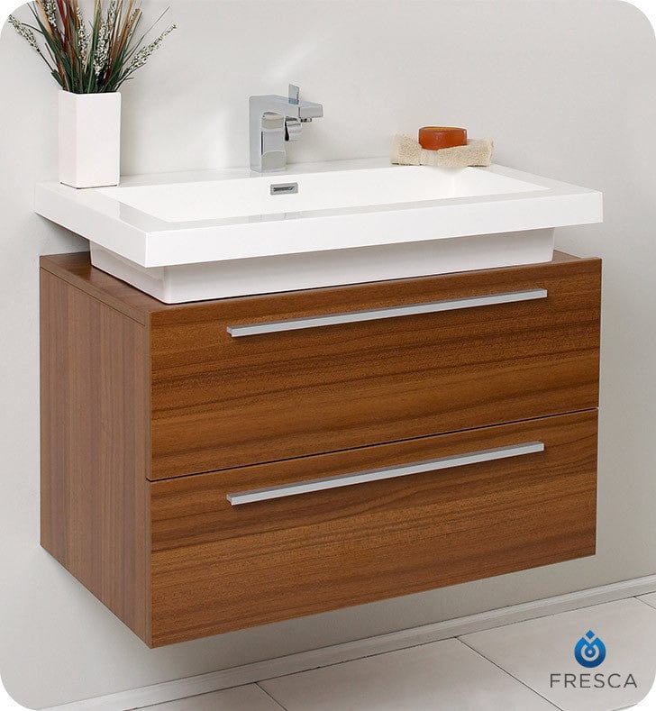 Fresca Medio 32 Teak Modern Bathroom Cabinet w/ Vessel Sink