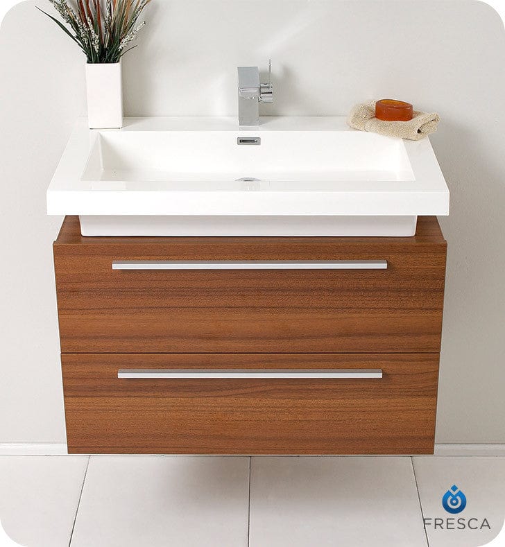 Fresca Medio 32 Teak Modern Bathroom Cabinet w/ Vessel Sink