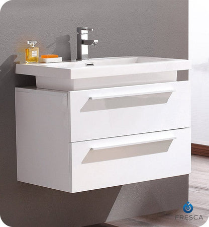 Fresca Medio 32 White Modern Bathroom Cabinet w/ Vessel Sink