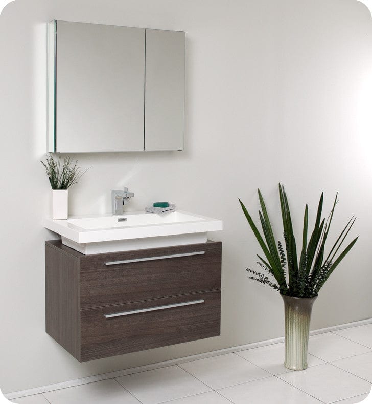 Fresca Medio Gray Oak Modern Bathroom Vanity w/ Medicine Cabinet