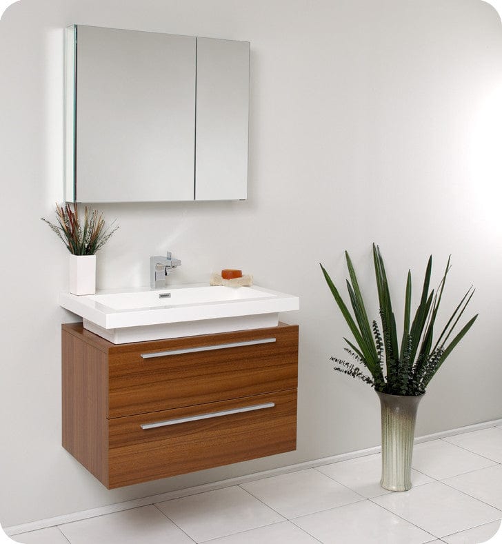 Fresca Medio Teak Modern Bathroom Vanity w/ Medicine Cabinet