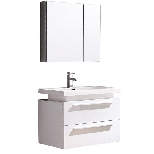 Fresca Medio White Modern Bathroom Vanity w/ Medicine Cabinet