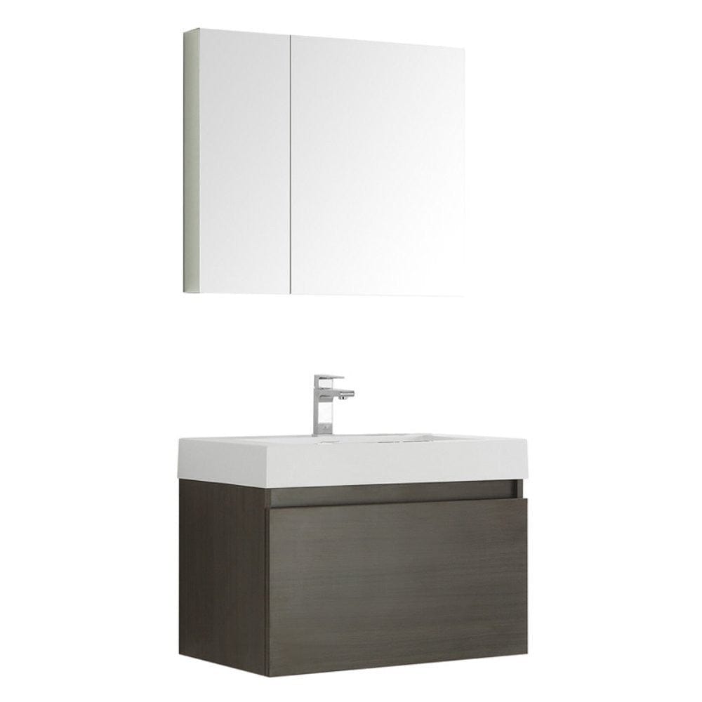 Fresca Mezzo 30" Gray Oak Wall Hung Modern Bathroom Vanity w/ Medicine Cabinet