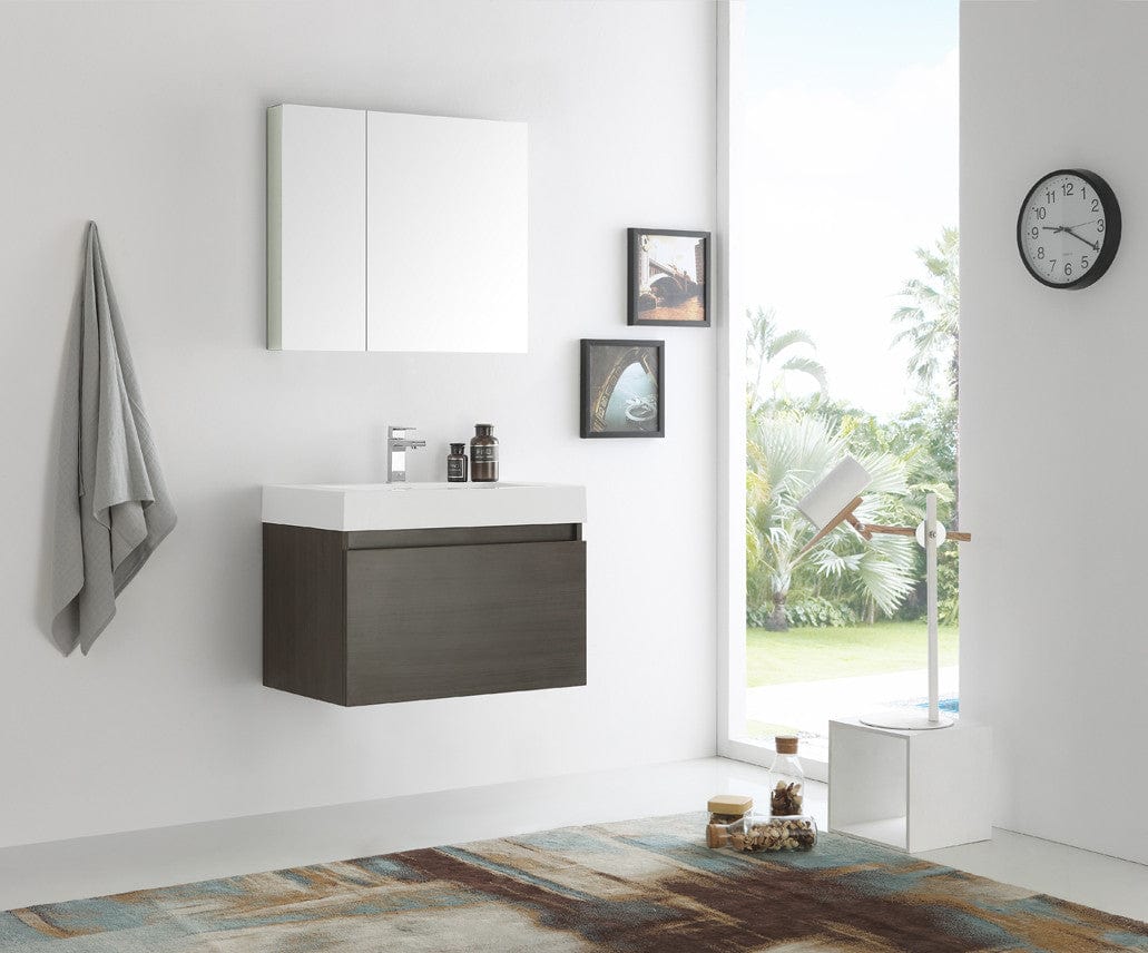 Fresca Mezzo 30" Gray Oak Wall Hung Modern Bathroom Vanity w/ Medicine Cabinet