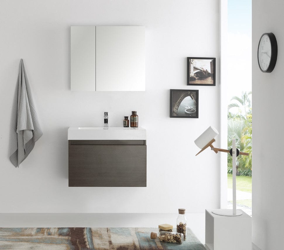 Fresca Mezzo 30 Gray Oak Wall Hung Modern Bathroom Vanity w/ Medicine Cabinet