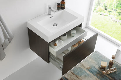 Fresca Mezzo 30 Gray Oak Wall Hung Modern Bathroom Vanity w/ Medicine Cabinet