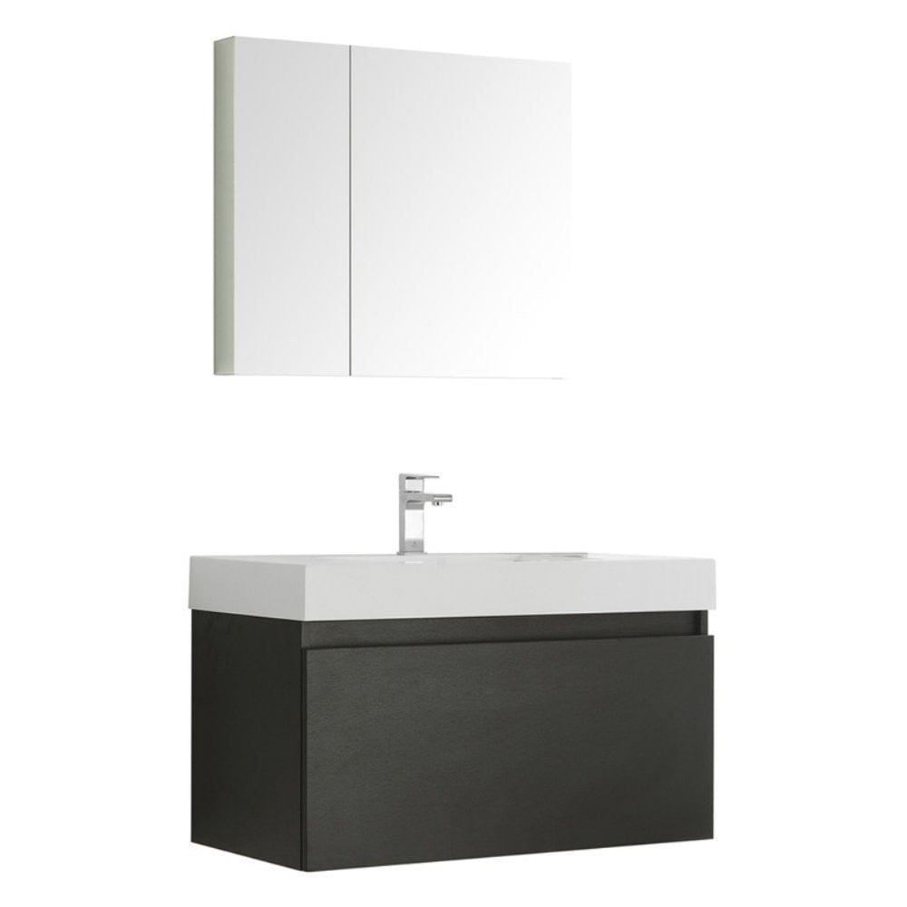 Fresca Mezzo 36" Black Wall Hung Modern Bathroom Vanity w/ Medicine Cabinet
