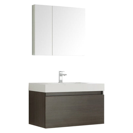 Fresca Mezzo 36" Gray Oak Wall Hung Modern Bathroom Vanity w/ Medicine Cabinet