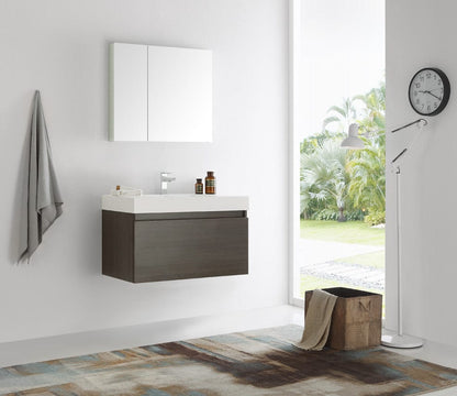 Fresca Mezzo 36" Gray Oak Wall Hung Modern Bathroom Vanity w/ Medicine Cabinet