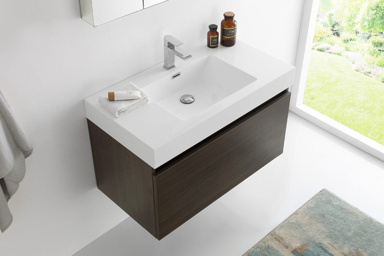 Fresca Mezzo 36 Gray Oak Wall Hung Modern Bathroom Vanity w/ Medicine Cabinet