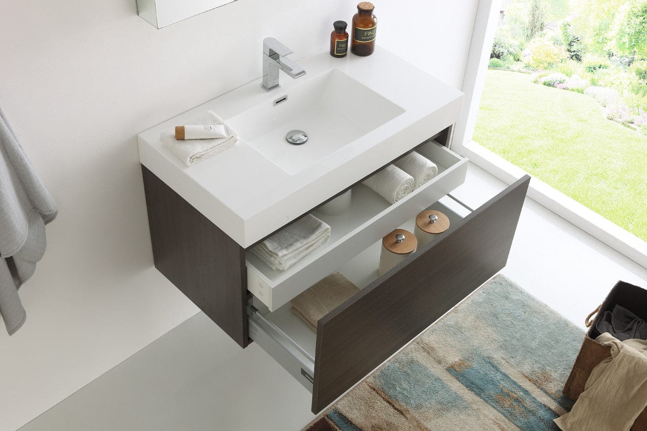 Fresca Mezzo 36 Gray Oak Wall Hung Modern Bathroom Vanity w/ Medicine Cabinet