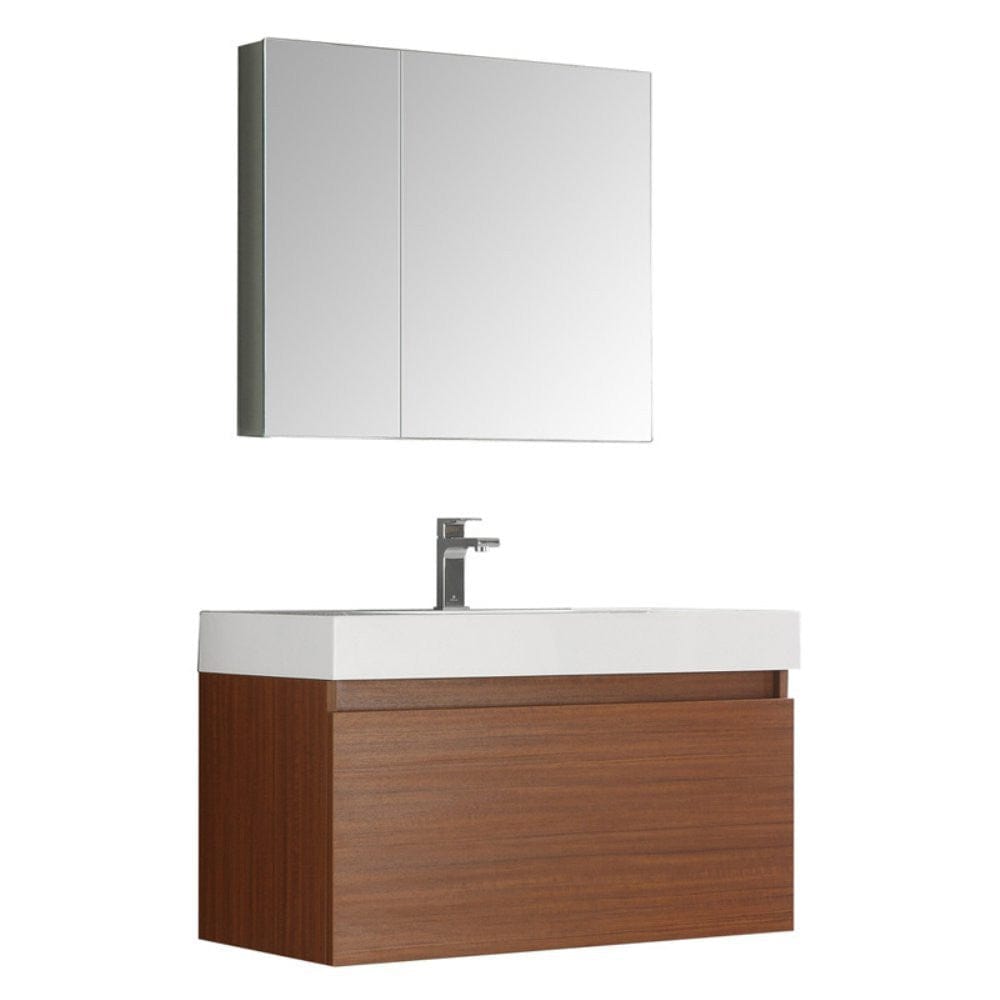 Fresca Mezzo 36" Teak Wall Hung Modern Bathroom Vanity w/ Medicine Cabinet 