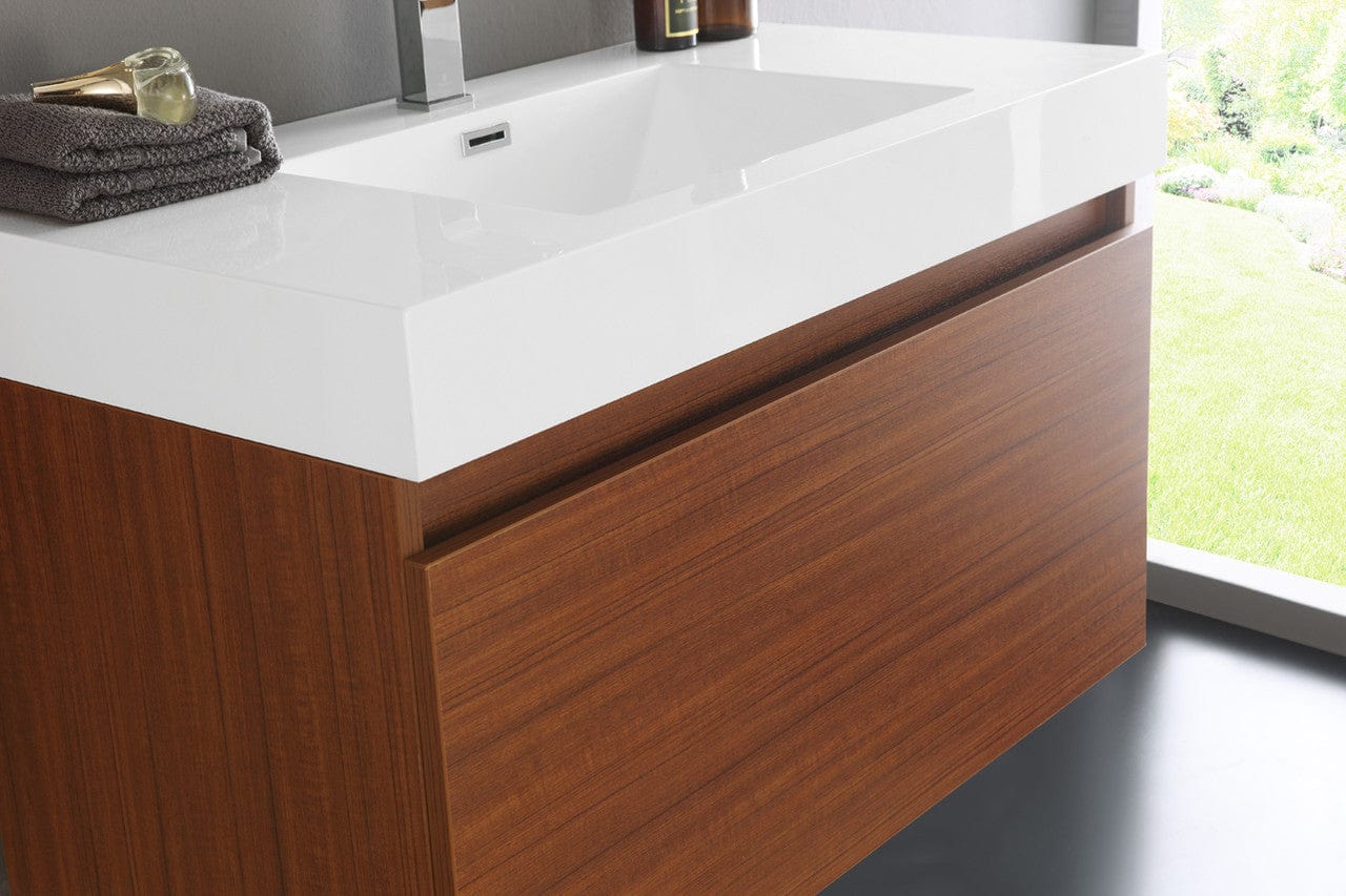 Fresca Mezzo 36 Teak Wall Hung Modern Bathroom Vanity w/ Medicine Cabinet