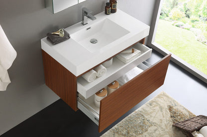 Fresca Mezzo 36 Teak Wall Hung Modern Bathroom Vanity w/ Medicine Cabinet