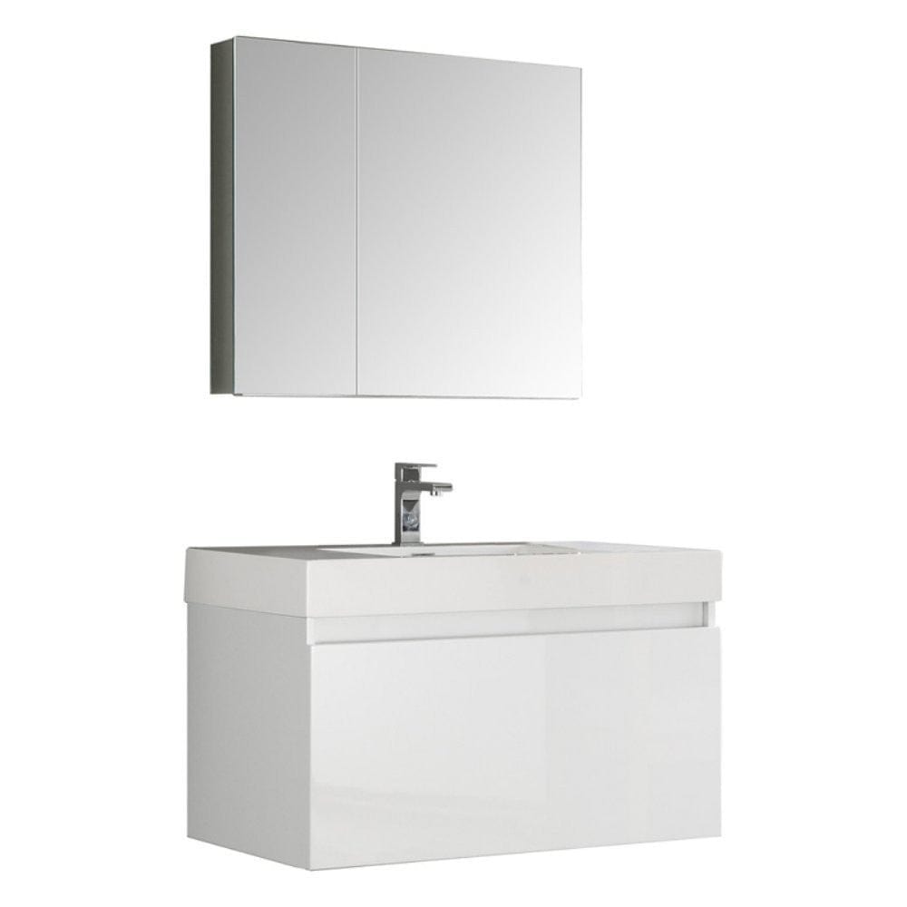 Fresca Mezzo 36 White Wall Hung Modern Bathroom Vanity w/ Medicine Cabinet