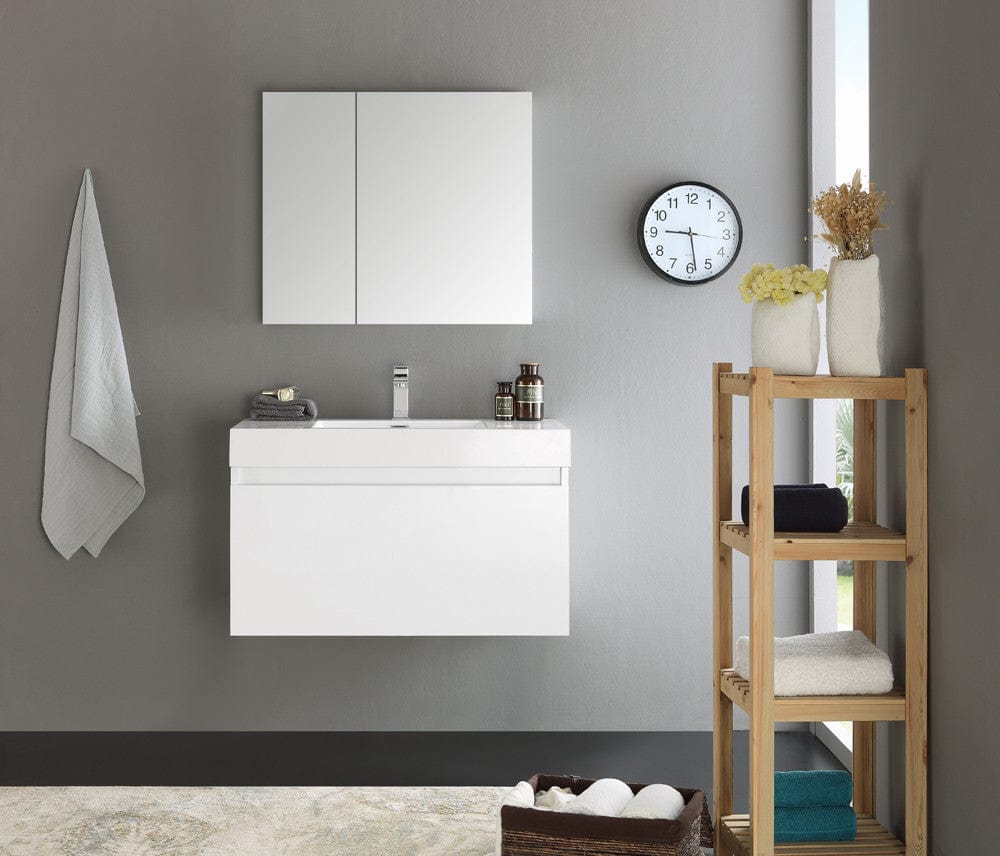 Fresca Mezzo 36 White Wall Hung Modern Bathroom Vanity w/ Medicine Cabinet