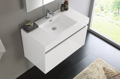 Fresca Mezzo 36 White Wall Hung Modern Bathroom Vanity w/ Medicine Cabinet