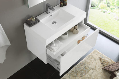 Fresca Mezzo 36 White Wall Hung Modern Bathroom Vanity w/ Medicine Cabinet