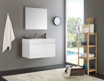 Fresca Mezzo 36" White Wall Hung Modern Bathroom Vanity w/ Medicine Cabinet