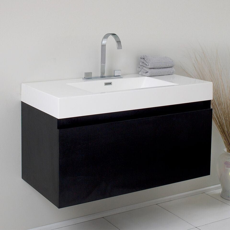 Fresca Mezzo 39 Black Modern Bathroom Cabinet w/ Integrated Sink