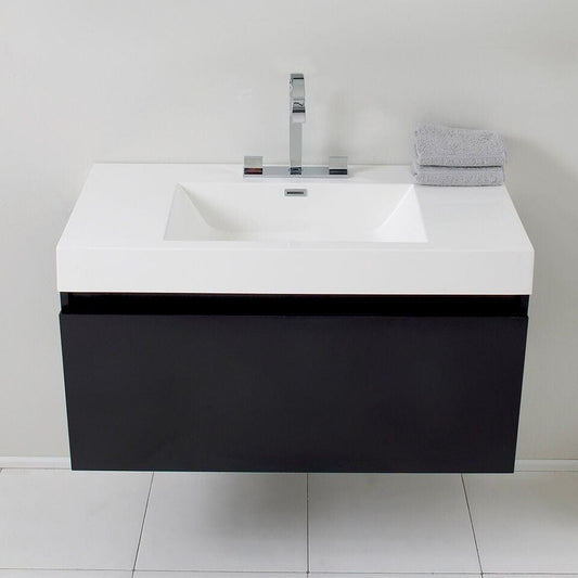 Fresca Mezzo 39 Black Modern Bathroom Cabinet w/ Integrated Sink