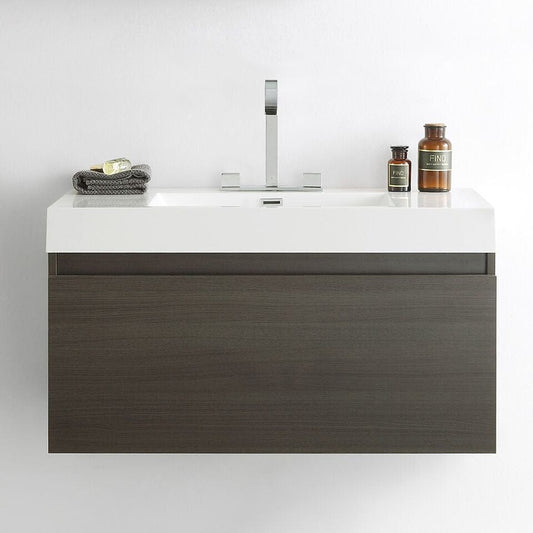 Fresca Mezzo 39 Gray Oak Modern Bathroom Cabinet w/ Integrated Sink