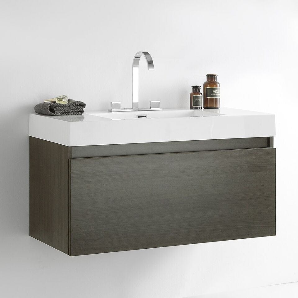 Fresca Mezzo 39 Gray Oak Modern Bathroom Cabinet w/ Integrated Sink