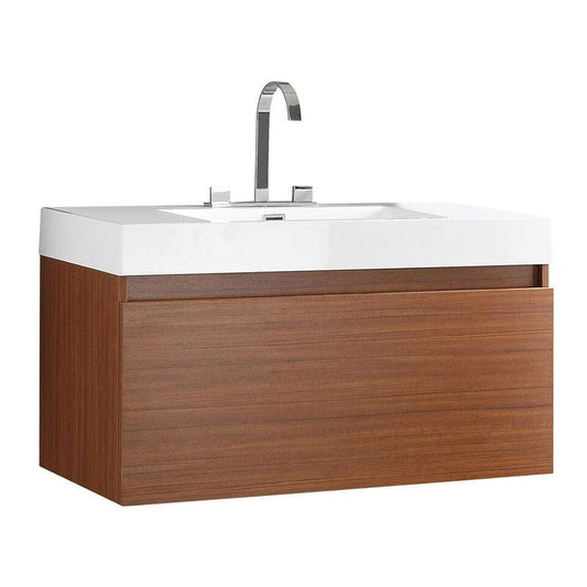 Fresca Mezzo 39" Teak Modern Bathroom Cabinet w/ Integrated Sink