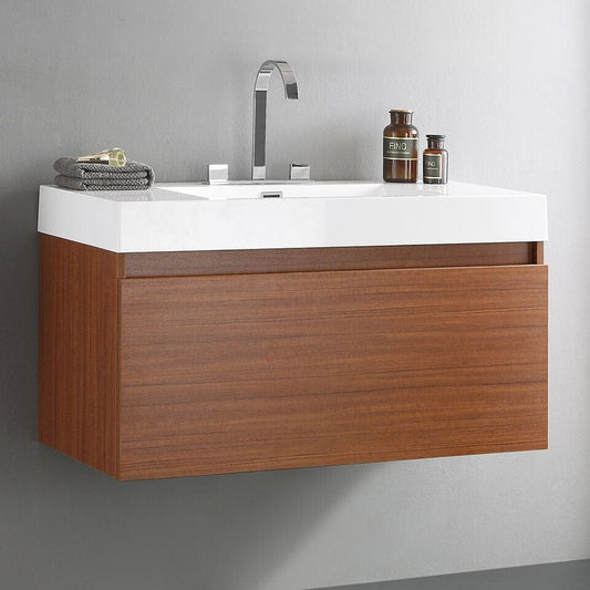 Fresca Mezzo 39 Teak Modern Bathroom Cabinet w/ Integrated Sink