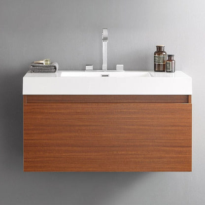 Fresca Mezzo 39 Teak Modern Bathroom Cabinet w/ Integrated Sink