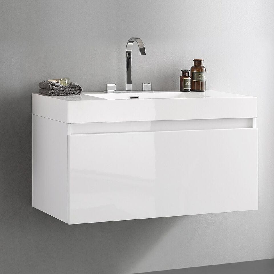 Fresca Mezzo 39 White Modern Bathroom Cabinet w/ Integrated Sink