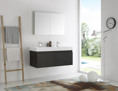 Fresca Mezzo 48" Black Wall Hung Double Sink Modern Bathroom Vanity w/ Medicine Cabinet