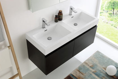 Fresca Mezzo 48 Black Wall Hung Double Sink Modern Bathroom Vanity w/ Medicine Cabinet