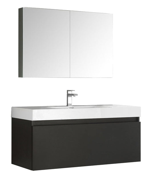 Fresca Mezzo 48" Black Wall Hung Modern Bathroom Vanity w/ Medicine Cabinet