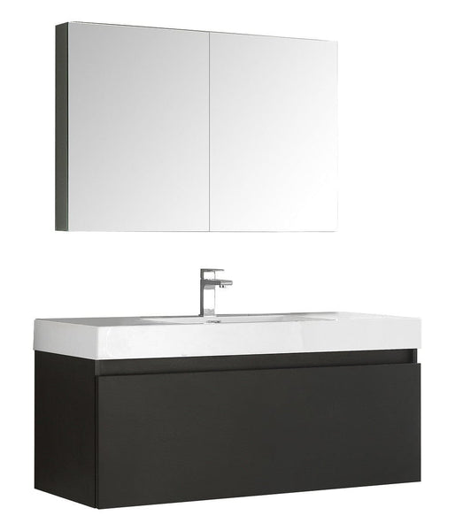 Fresca Mezzo 48 Black Wall Hung Modern Bathroom Vanity w/ Medicine Cabinet