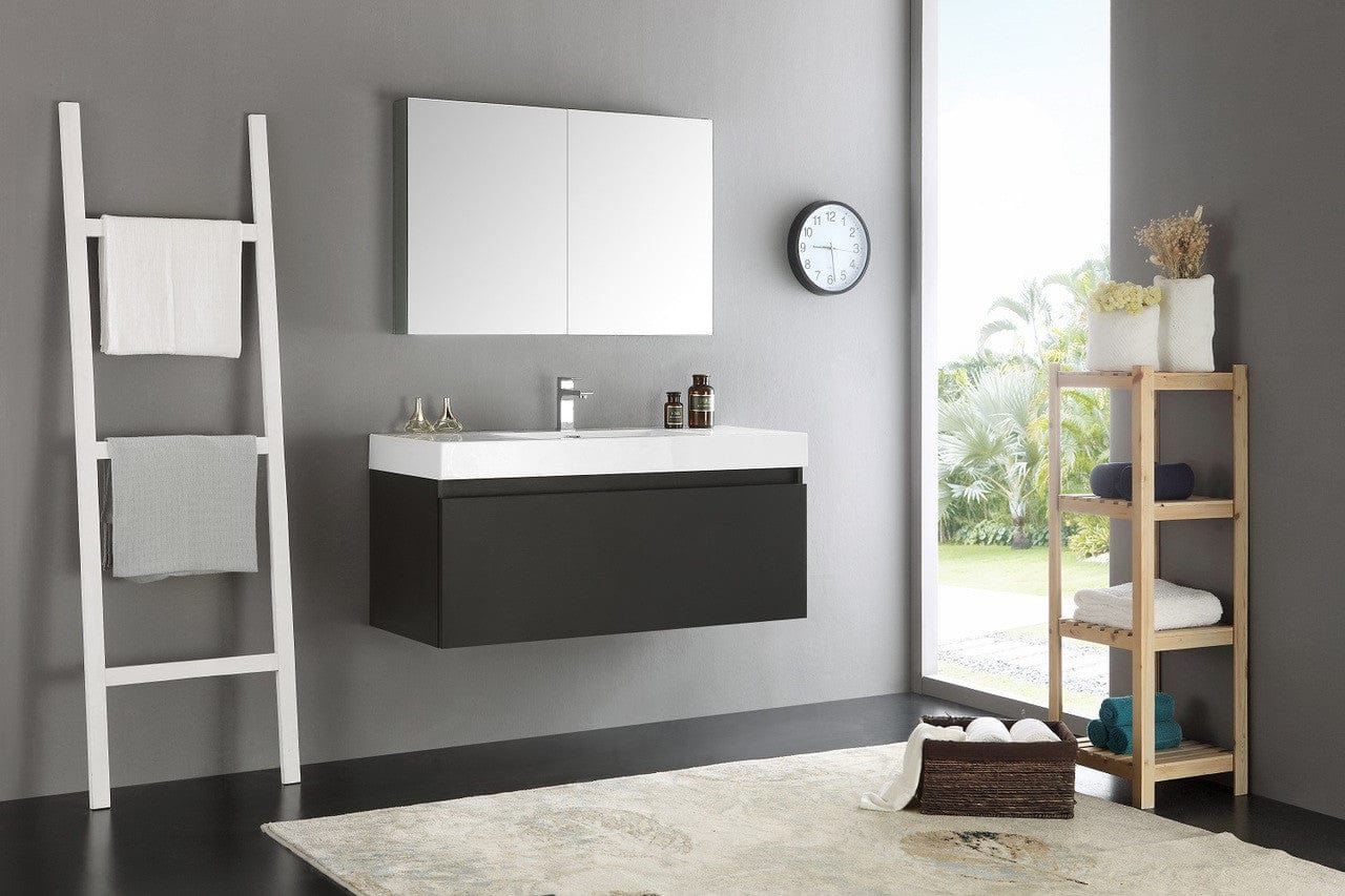 Fresca Mezzo 48" Black Wall Hung Modern Bathroom Vanity w/ Medicine Cabinet