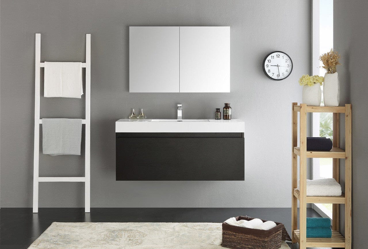 Fresca Mezzo 48 Black Wall Hung Modern Bathroom Vanity w/ Medicine Cabinet