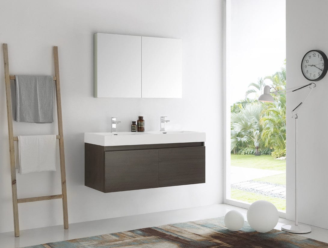 Fresca Mezzo 48" Gray Oak Wall Hung Double Sink Modern Bathroom Vanity w/ Medicine Cabinet