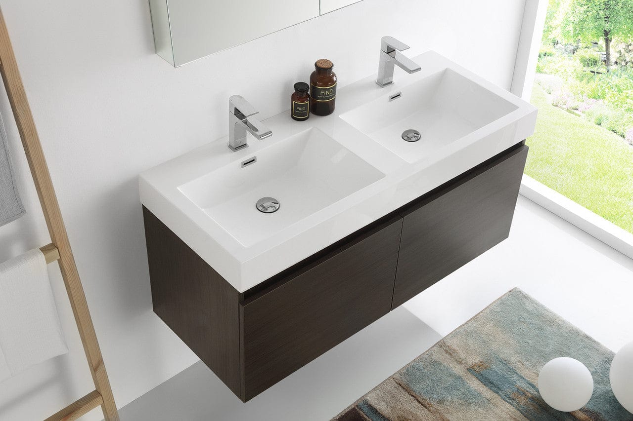 Fresca Mezzo 48 Gray Oak Wall Hung Double Sink Modern Bathroom Vanity w/ Medicine Cabinet